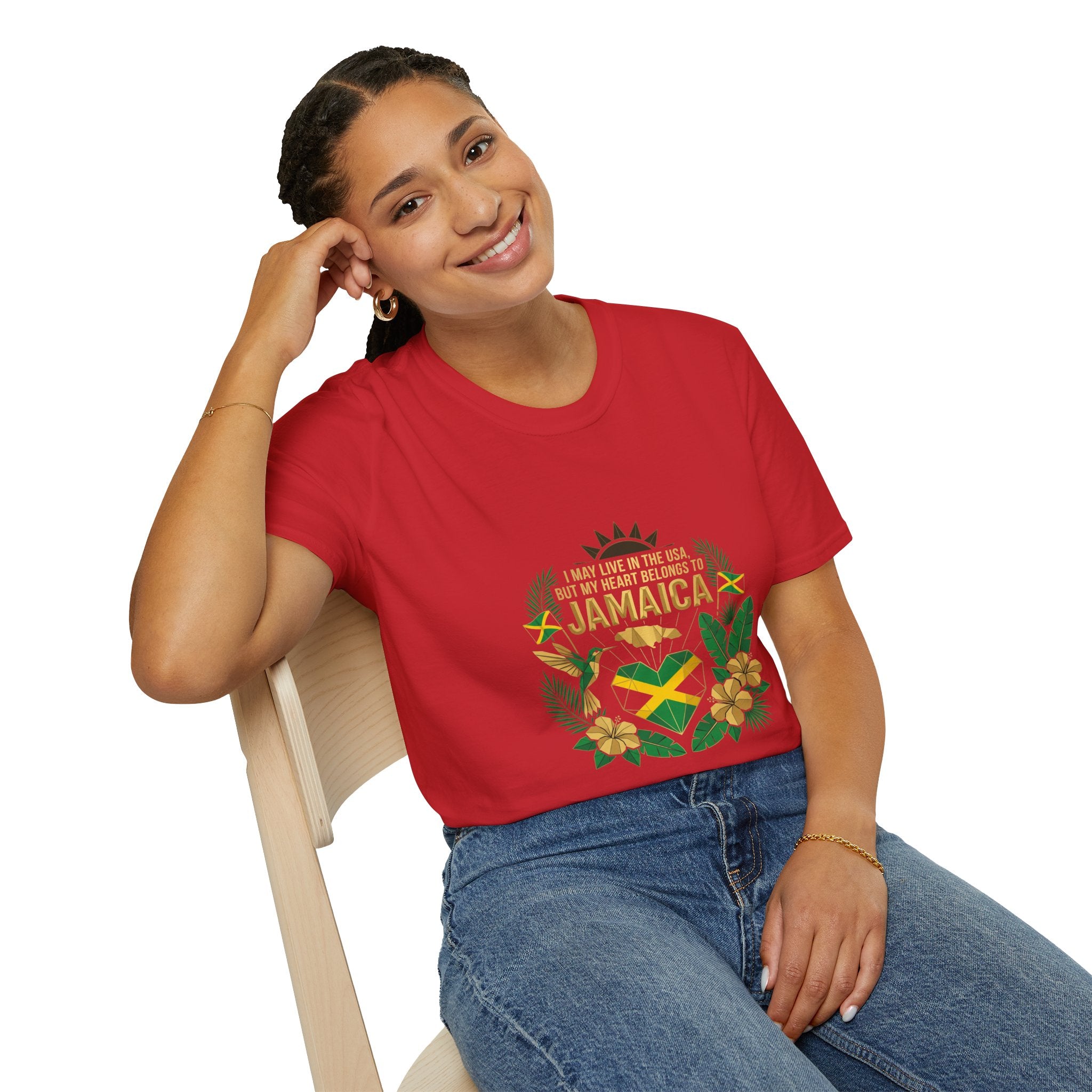 | I May Live in the USA but My Heart Belongs to Jamaica |  Tropical Flag T-Shirt