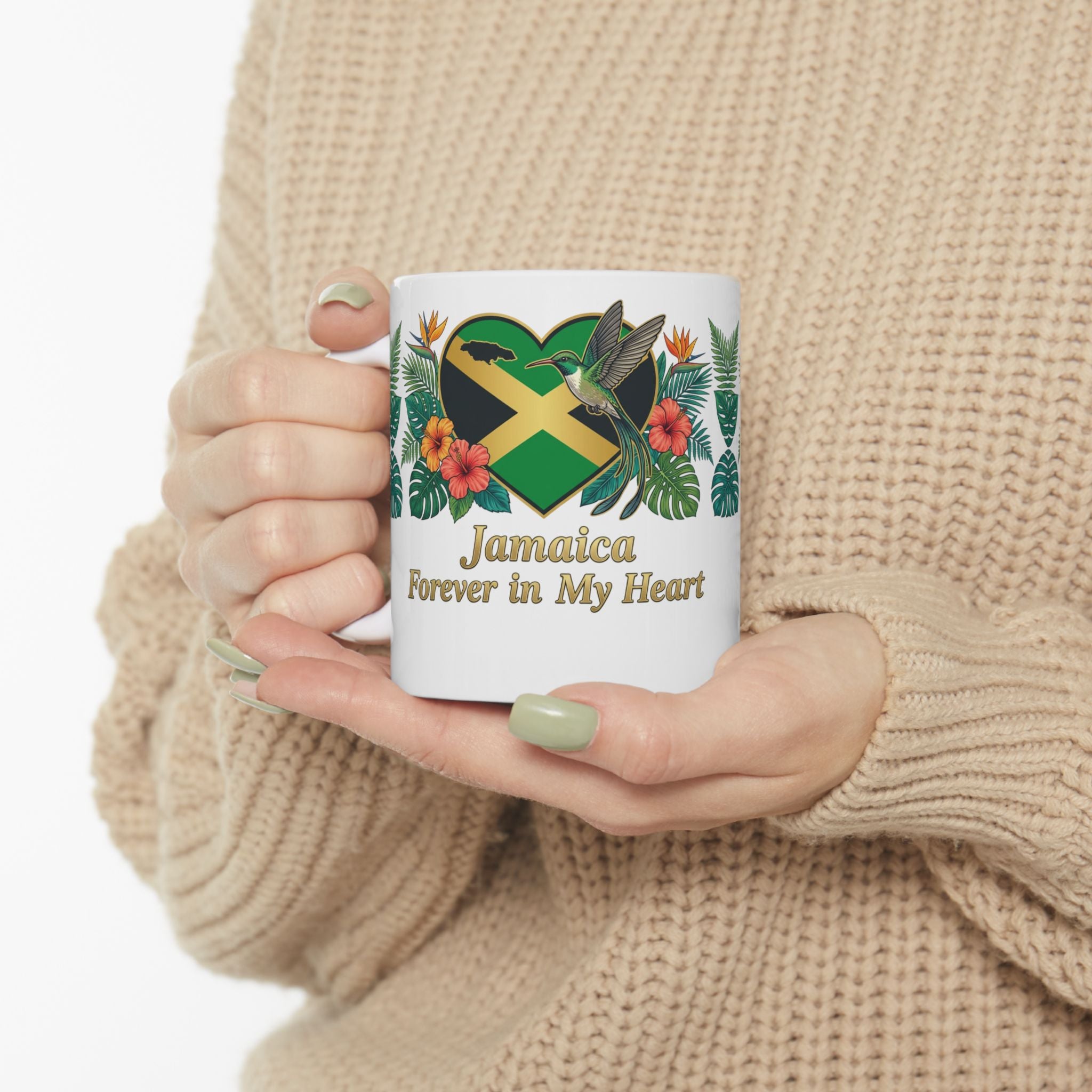 Jamaica Forever in My Heart Ceramic Mug | Tropical Flag & Hibiscus 11oz/15oz