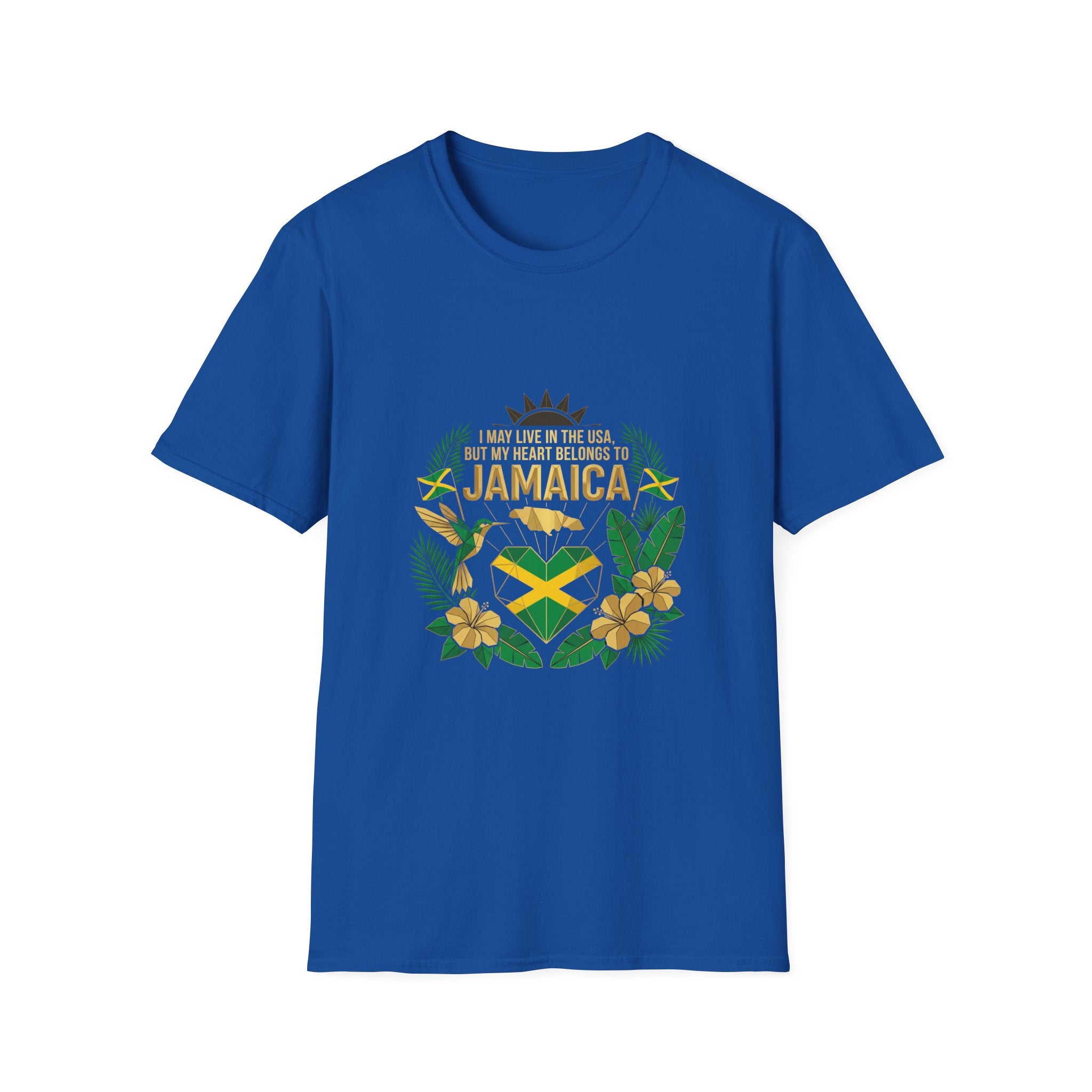| I May Live in the USA but My Heart Belongs to Jamaica |  Tropical Flag T-Shirt