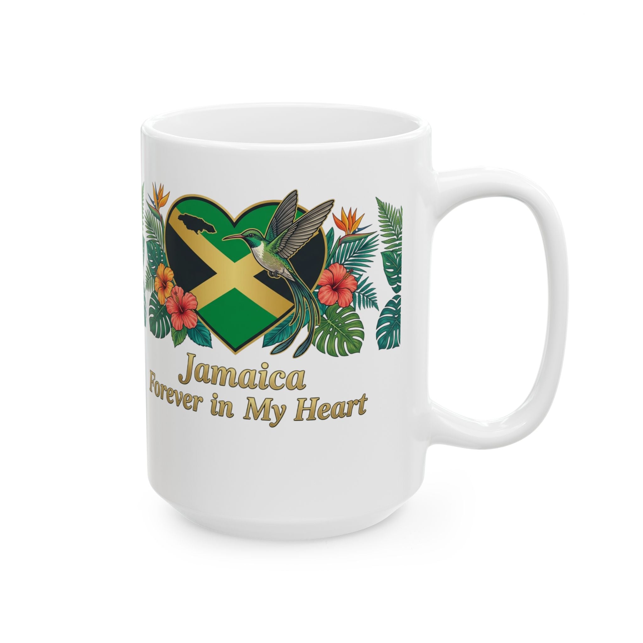 Jamaica Forever in My Heart Ceramic Mug | Tropical Flag & Hibiscus 11oz/15oz
