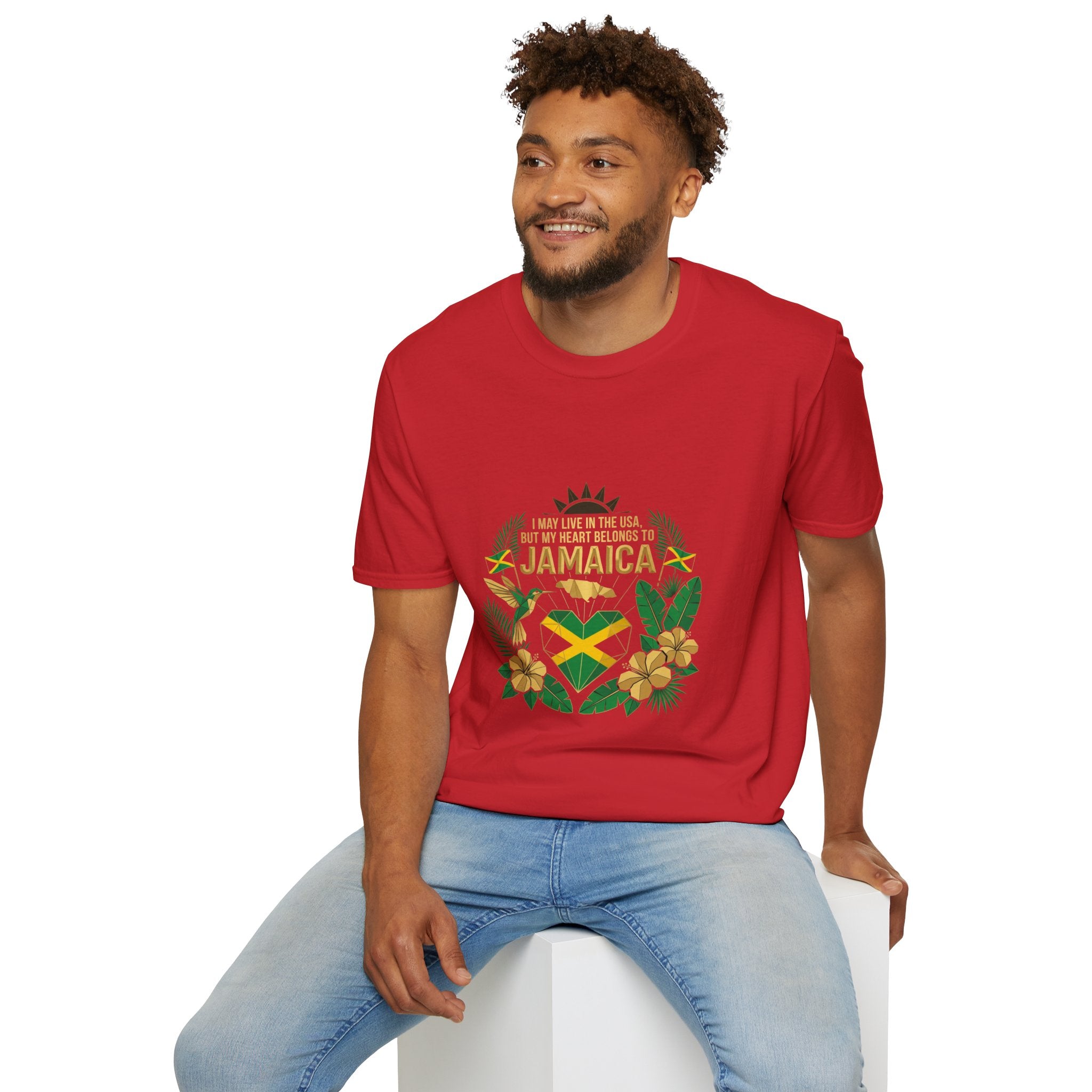 | I May Live in the USA but My Heart Belongs to Jamaica |  Tropical Flag T-Shirt