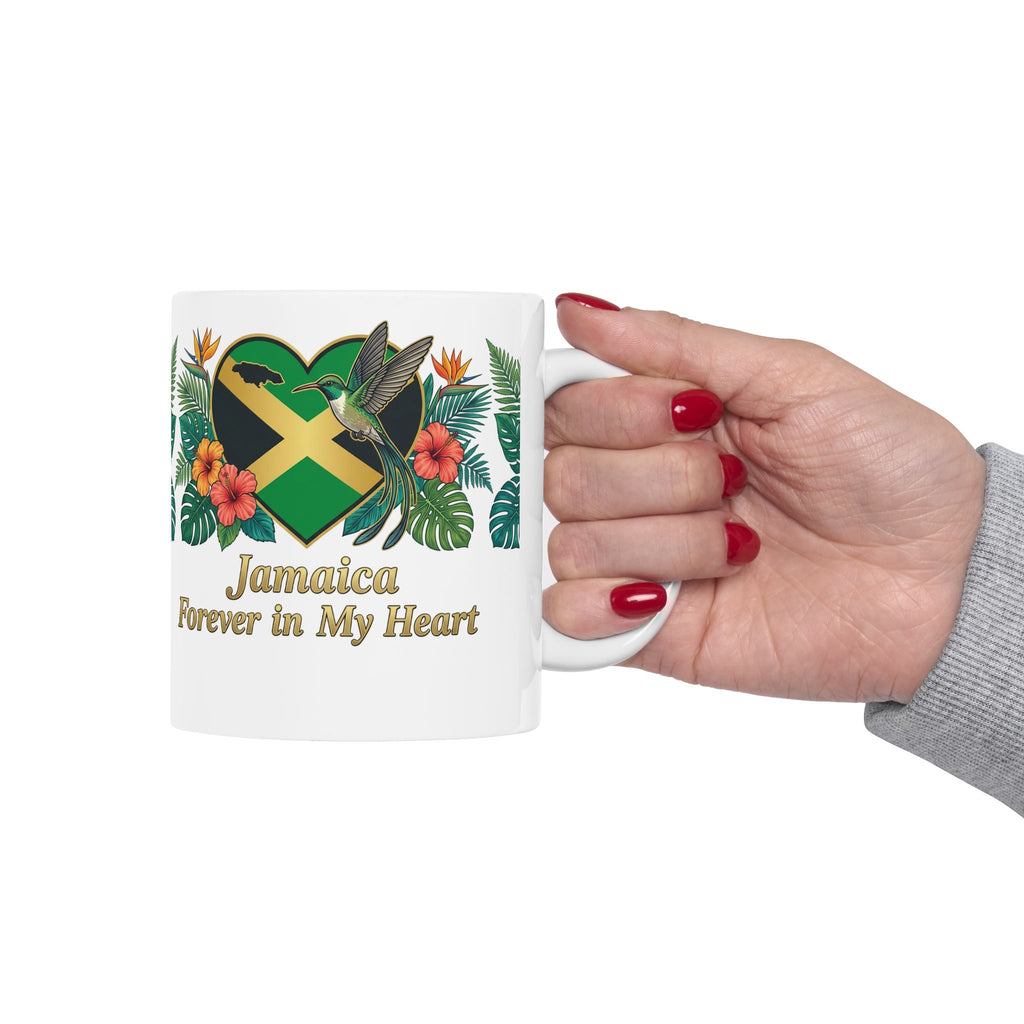 Jamaica Forever in My Heart Ceramic Mug | Tropical Flag & Hibiscus 11oz/15oz