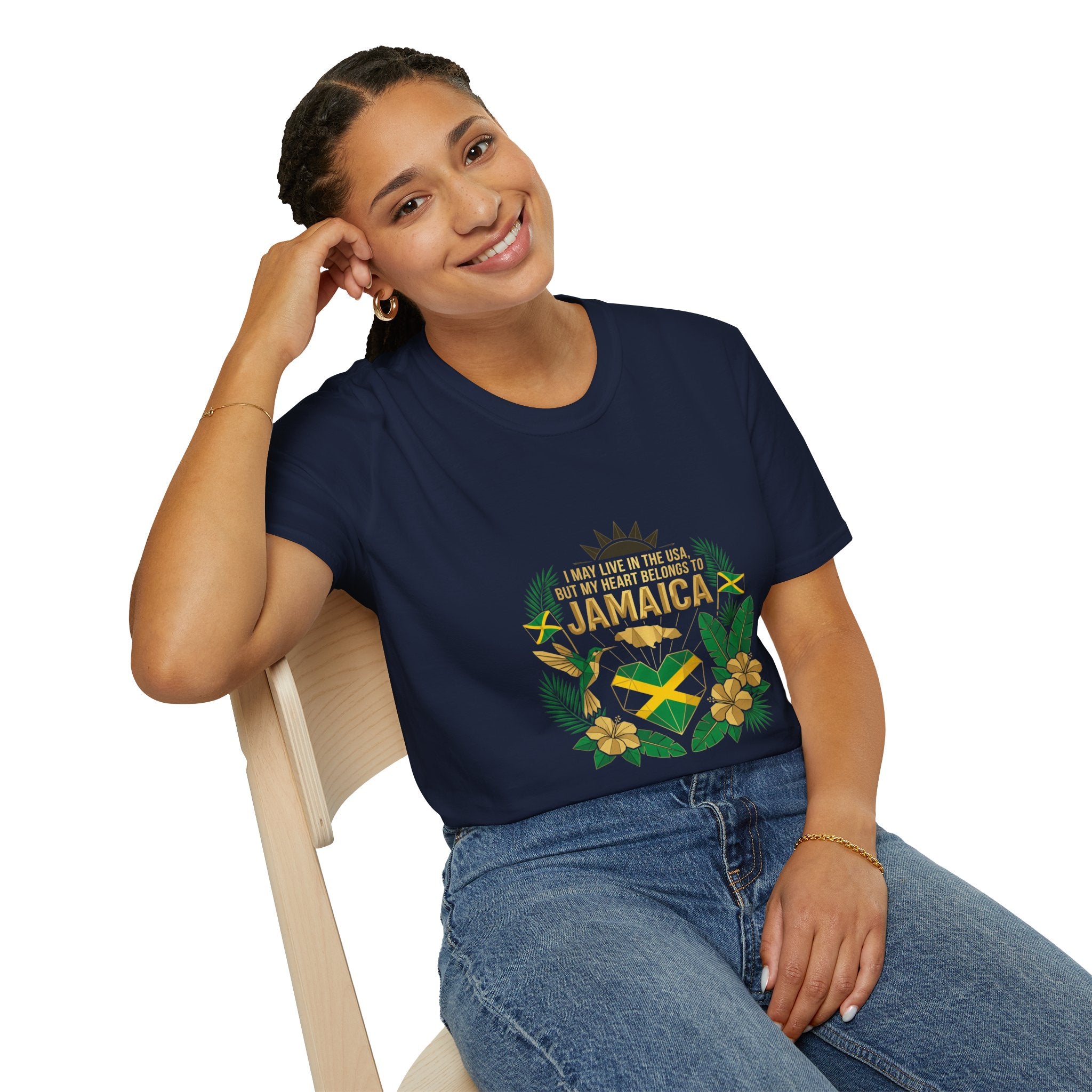 | I May Live in the USA but My Heart Belongs to Jamaica |  Tropical Flag T-Shirt