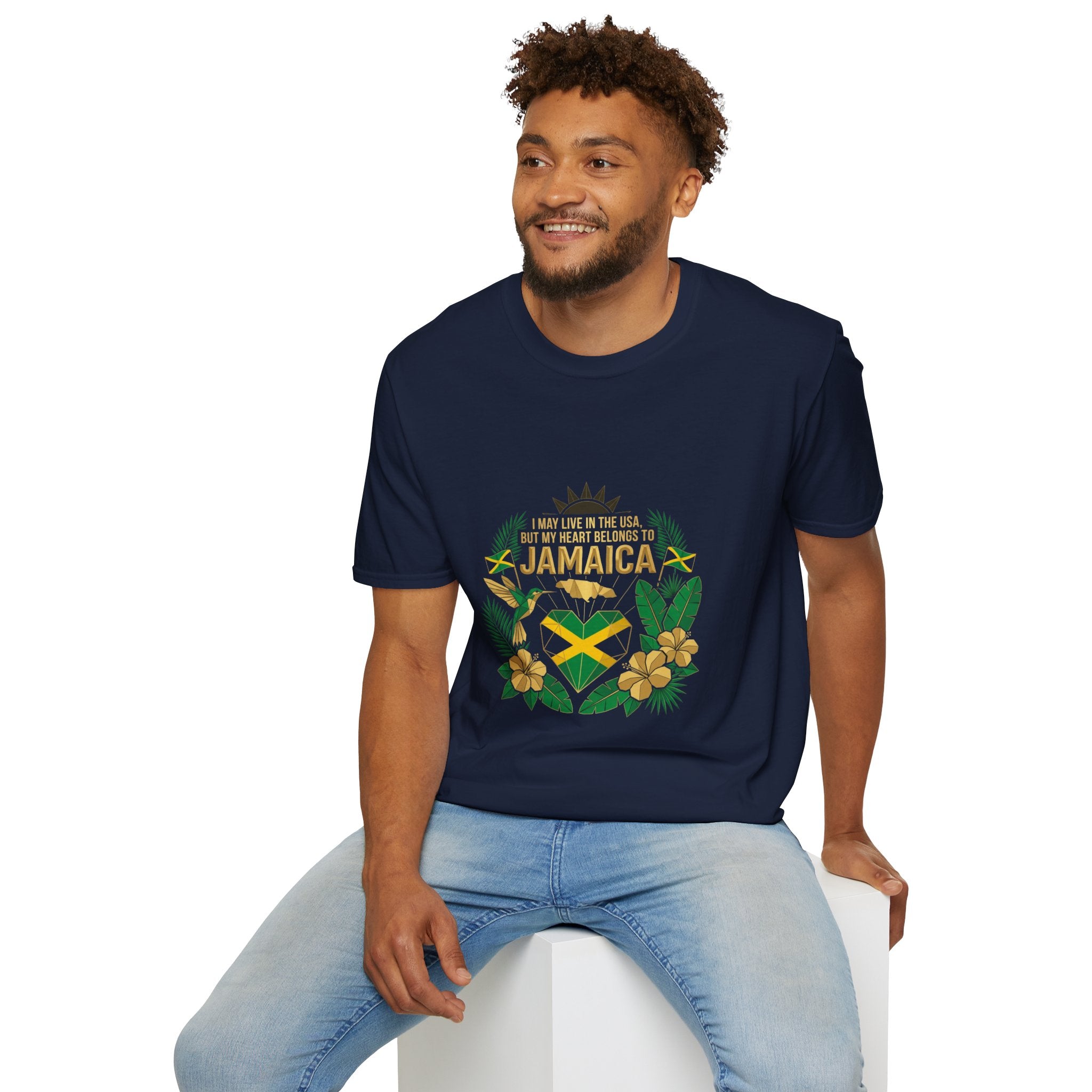 | I May Live in the USA but My Heart Belongs to Jamaica |  Tropical Flag T-Shirt