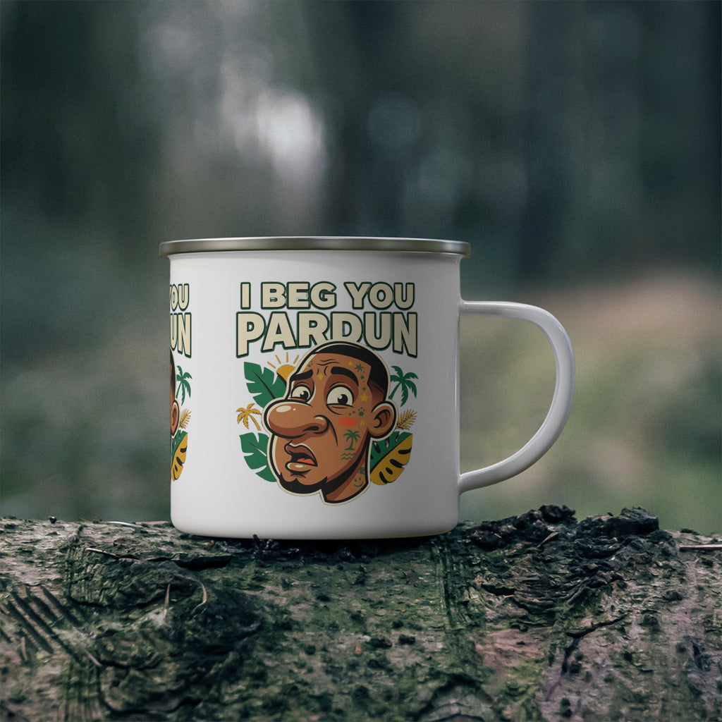 Enamel Mug — "I Beg You Pardun" Tropical Cartoon Camping Cup