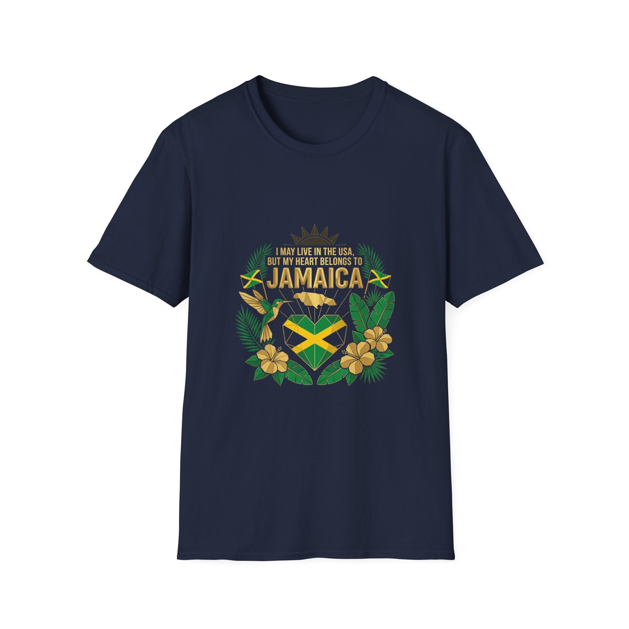 | I May Live in the USA but My Heart Belongs to Jamaica |  Tropical Flag T-Shirt