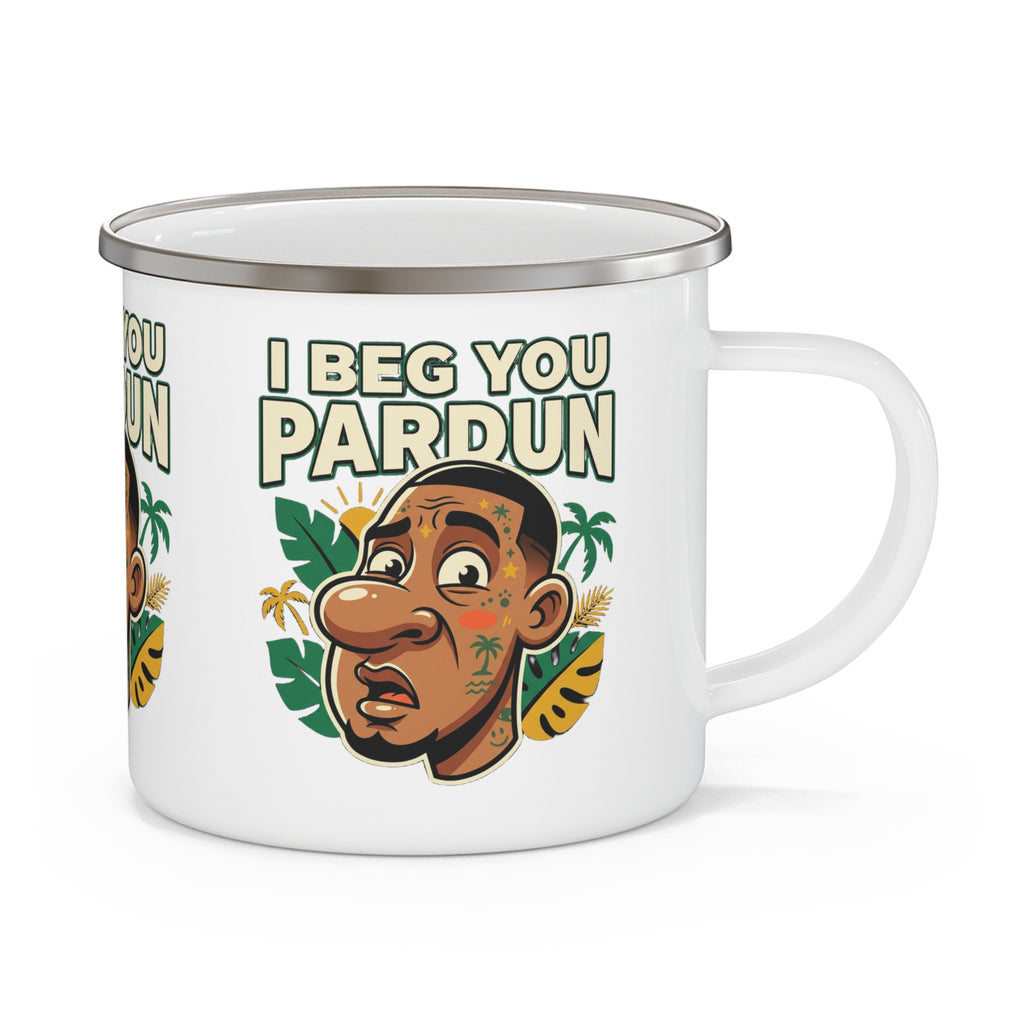 Enamel Mug — "I Beg You Pardun" Tropical Cartoon Camping Cup
