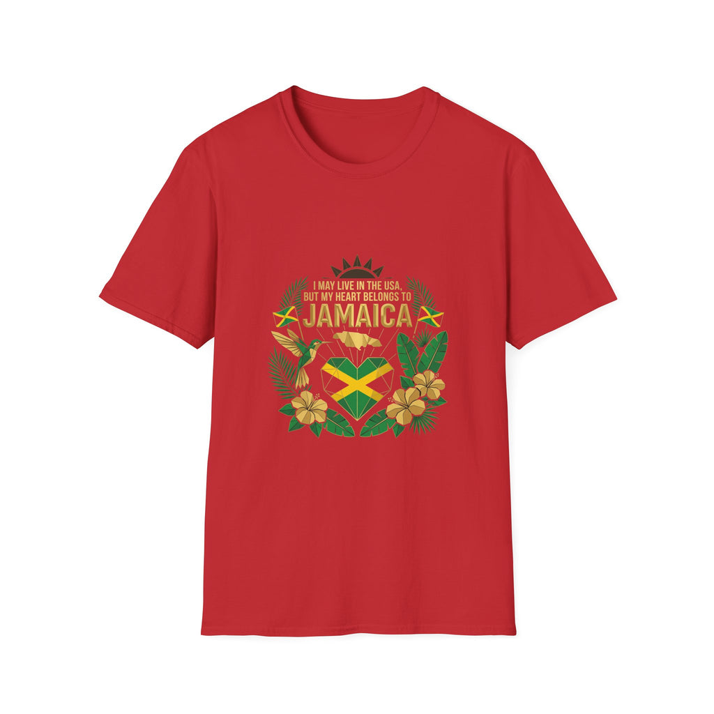| I May Live in the USA but My Heart Belongs to Jamaica |  Tropical Flag T-Shirt