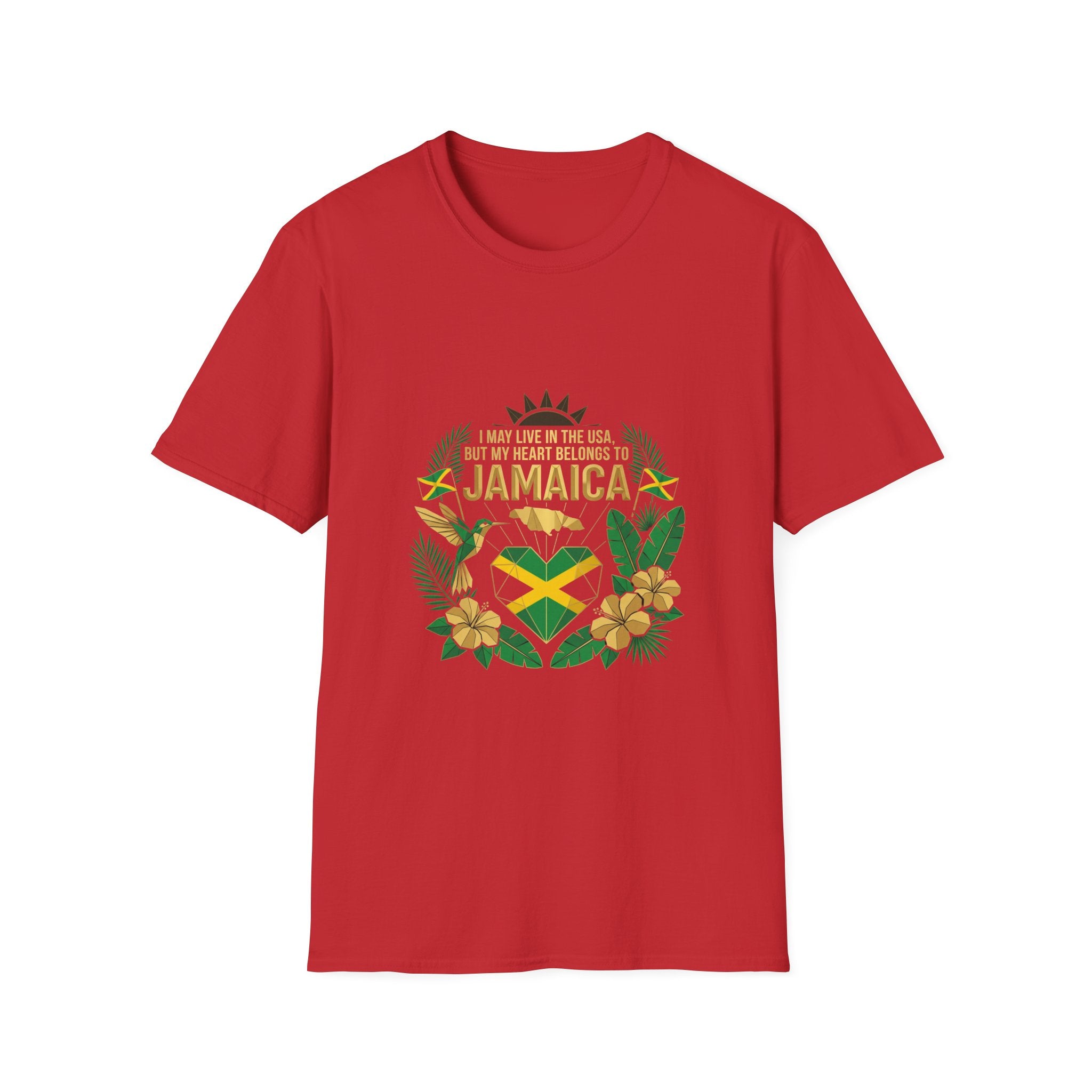 | I May Live in the USA but My Heart Belongs to Jamaica |  Tropical Flag T-Shirt