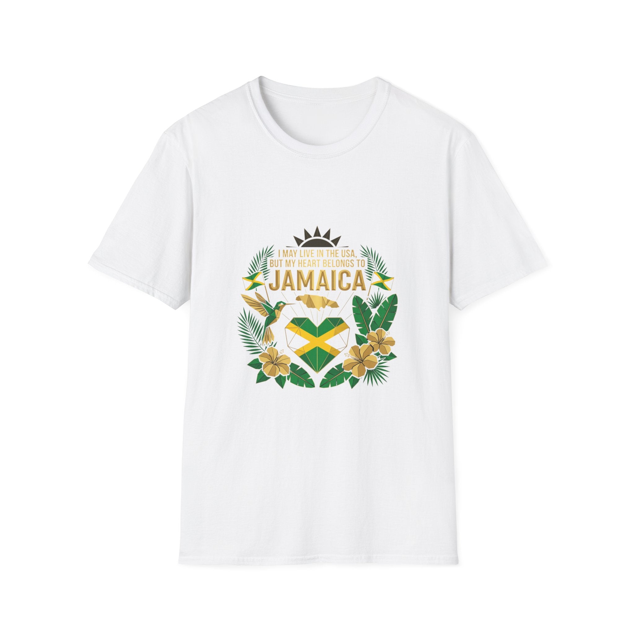 | I May Live in the USA but My Heart Belongs to Jamaica |  Tropical Flag T-Shirt