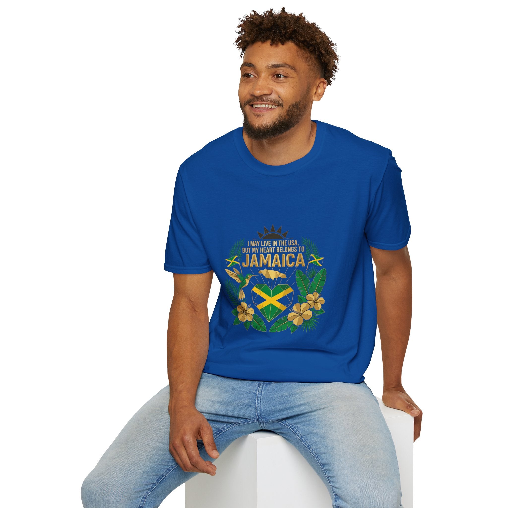 | I May Live in the USA but My Heart Belongs to Jamaica |  Tropical Flag T-Shirt